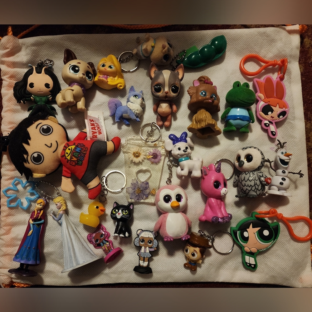 Lot of kids toys and keychains